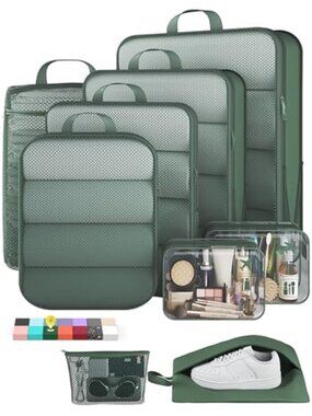 9 Piece Compression Packing Cubes Travel Organizer Luggage Storage Bags Set